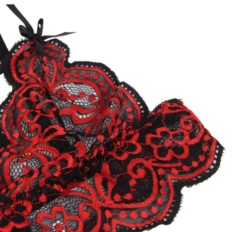 Conjunto de Lingerie Subblime – Renda e Bordado Premium (Red & Black) - DIAMORA