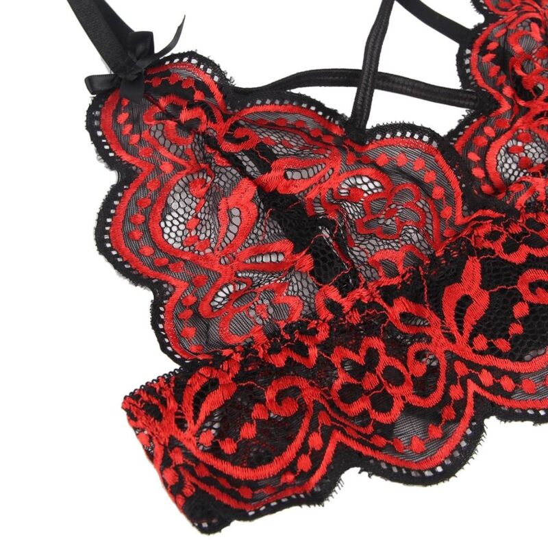 Conjunto de Lingerie Subblime – Renda e Bordado Premium (Red & Black) - DIAMORA