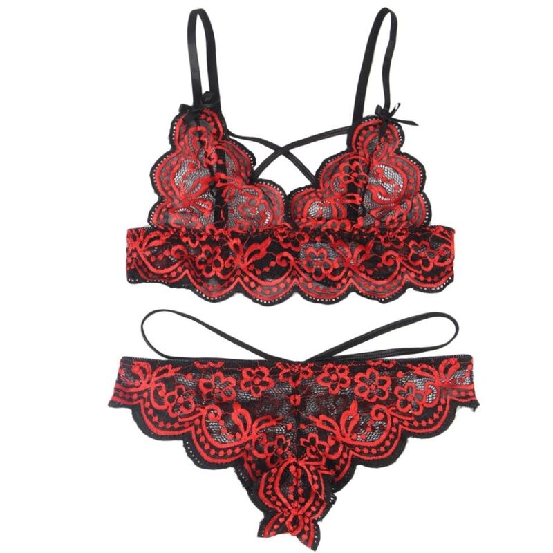 Conjunto de Lingerie Subblime – Renda e Bordado Premium (Red & Black) - DIAMORA