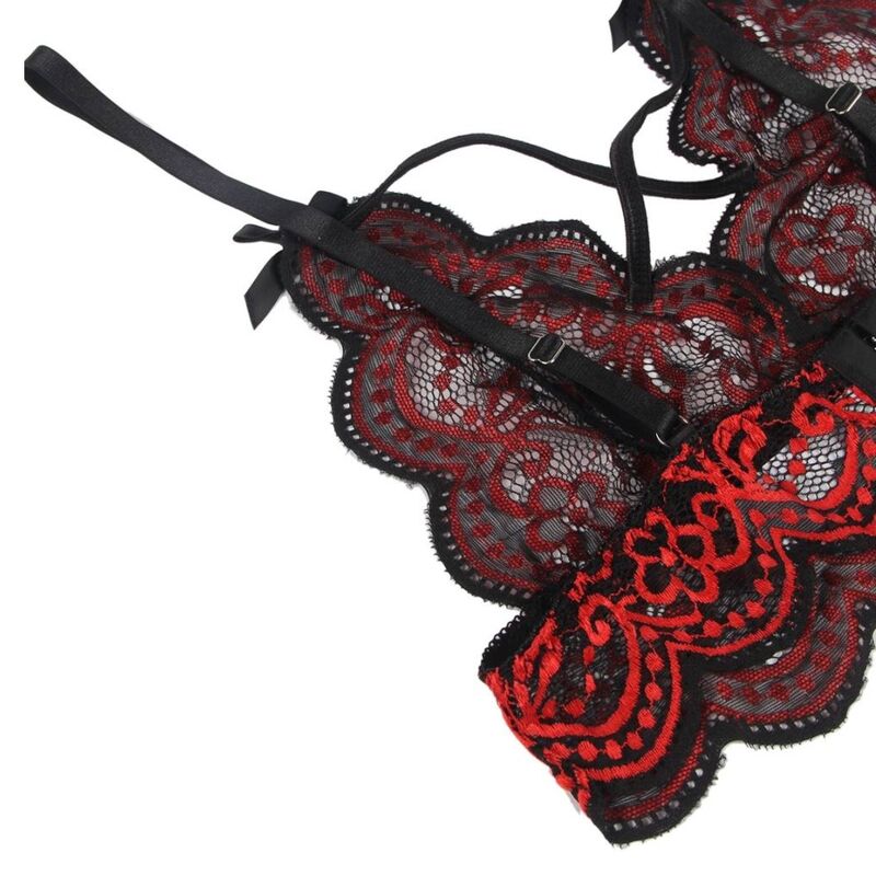 Conjunto de Lingerie Subblime – Renda e Bordado Premium (Red & Black) - DIAMORA