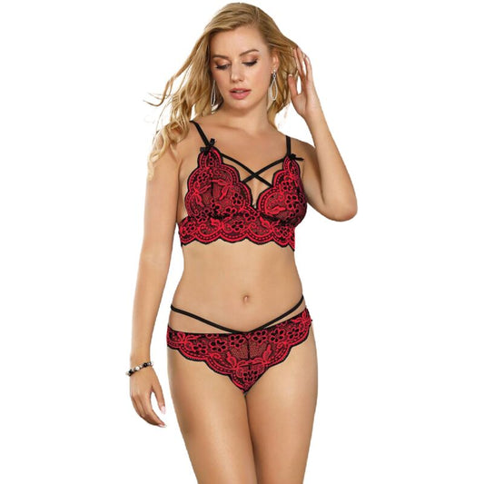Conjunto de Lingerie Subblime – Renda e Bordado Premium (Red & Black) - DIAMORA