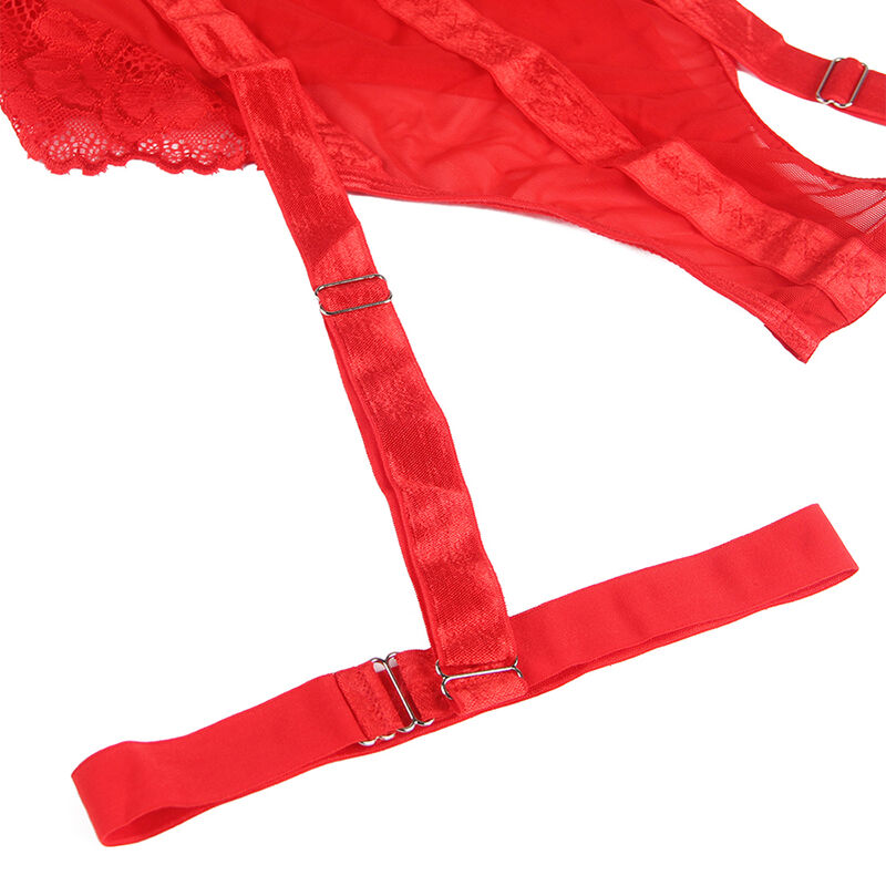 Subblime Teddy – Body de Renda Erótico com Cinta-Ligas e Detalhe no Busto (Vermelho)