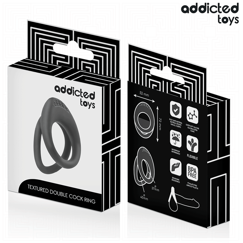 Addicted Toys Dual Texture – Anel Peniano em Silicone de Alta Elasticidade com Relevos de Dupla Textura (Preto)