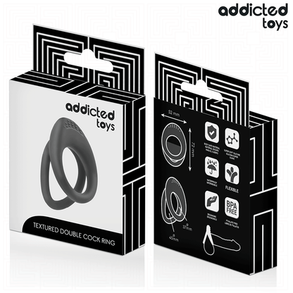 Addicted Toys Dual Texture – Anel Peniano em Silicone de Alta Elasticidade com Relevos de Dupla Textura (Preto)