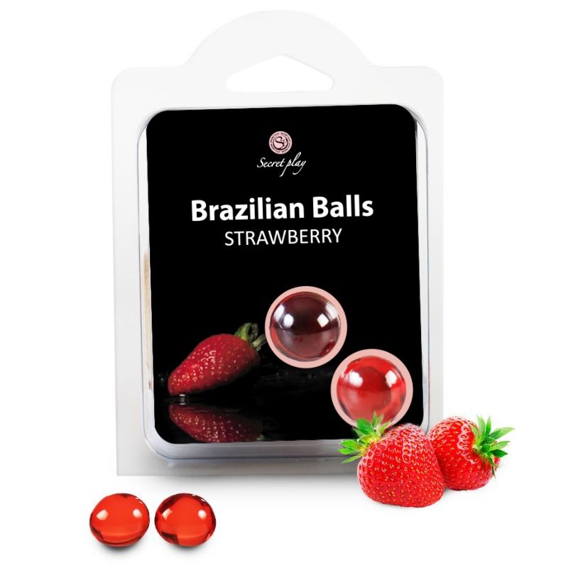Bolas brasileiras SecretPlay da DIAMORA com aroma sedutor de morango, pack com 2 unidades, textura macia e atraente.