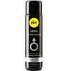 Frasco de lubrificante de silicone pjur MAN Premium 100 ml sobre fundo neutro.